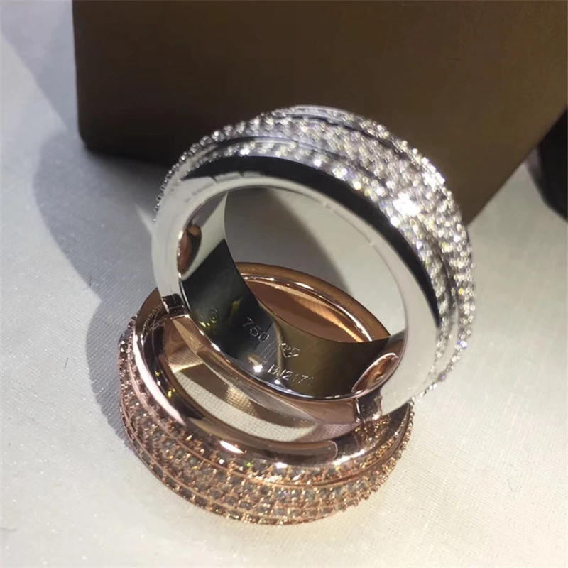 Роскошное полное бриллиантовое вращающееся 18k Платиновое/розовое позолоченное кольцо женское широкое обручальное кольцо для помолвки проложить фианиты кристаллы