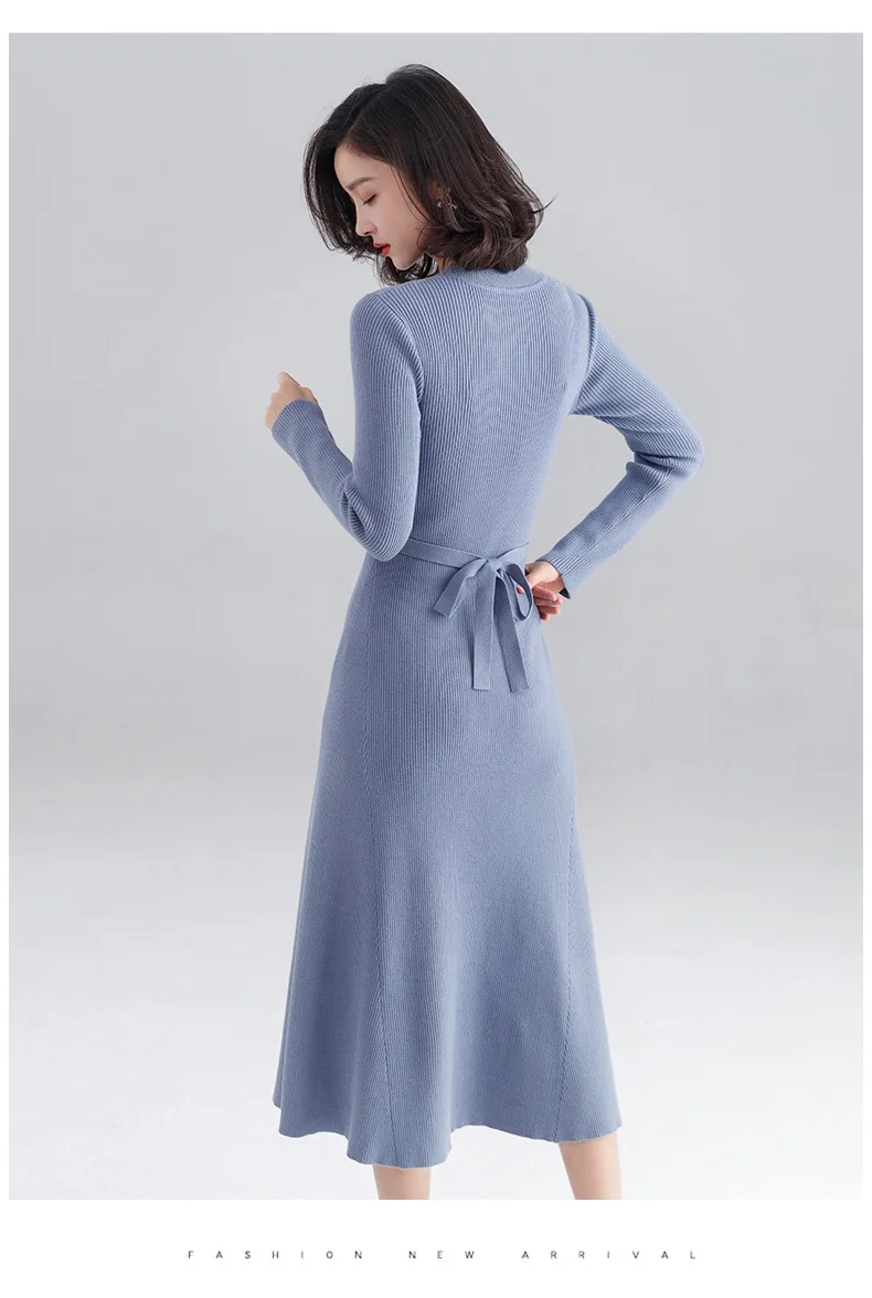 INNASOFAN knitted dress women Autumn Winter long-sleeved dress Euro-American fashion chic dress solid color