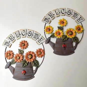 

European style Metal Sunflower Welcome Sign DIY Hand Painted Sun Flower Front Door Hanging Welcome Sign Arts Wall Plaque