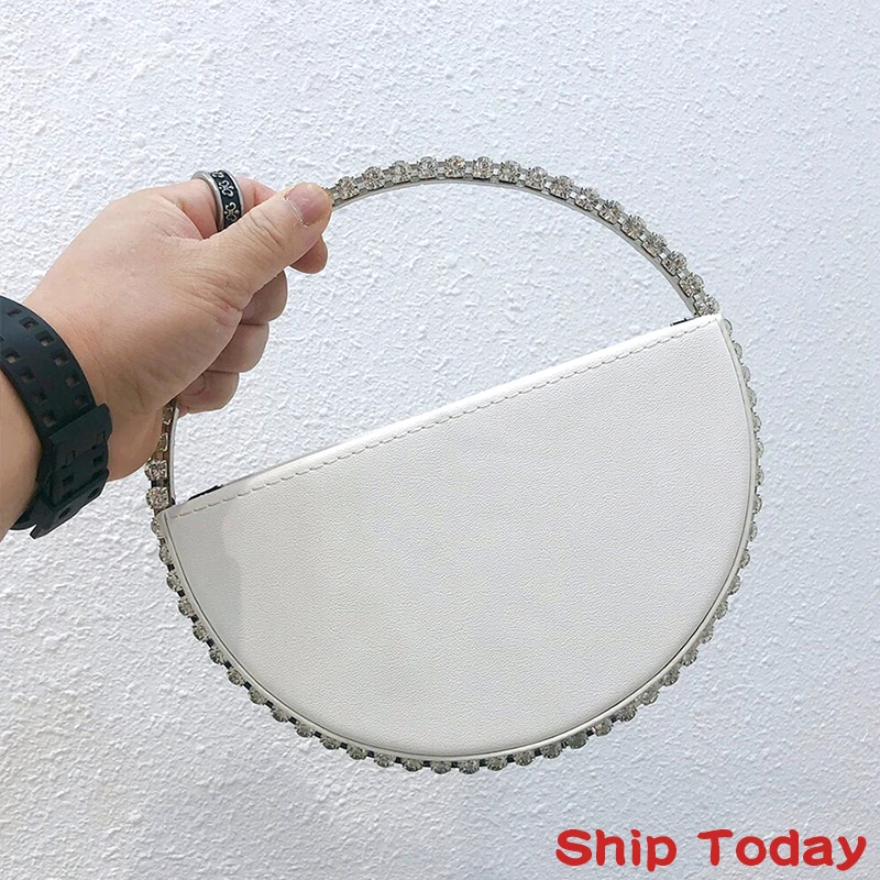 

Colour Diamond Circular Evening Bag Women 2020 Famous Designer Rhinestone Round Handle Handbag Ladies Dinner Small Clutch Purses