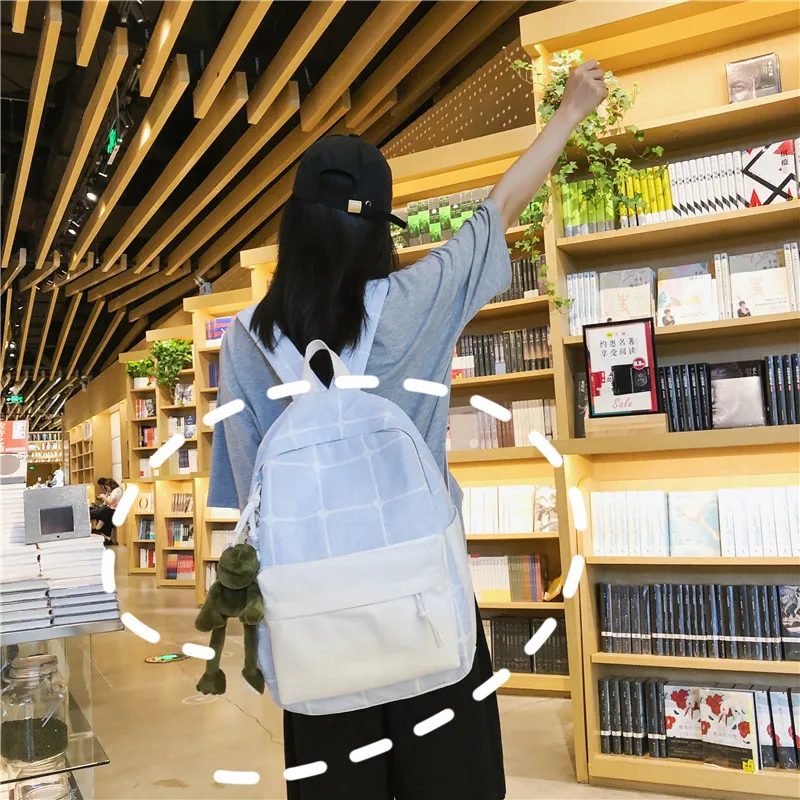 

South Korea Fresh Plaid GIRL'S Heart Backpack Students Large Capacity Backpack Versatile Large Backpack Wholesale Customizable