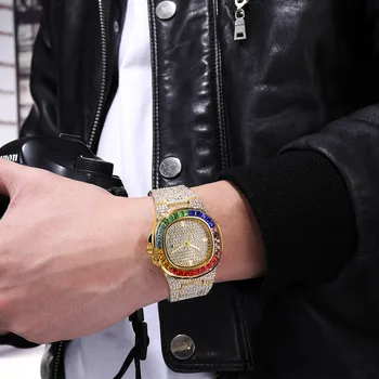 

Hot Sales Men Watch High Quality Women Colorful Rhinestone Watches Luxury Sparkling Calendar Dress Watch Steel Strip Drop Ship