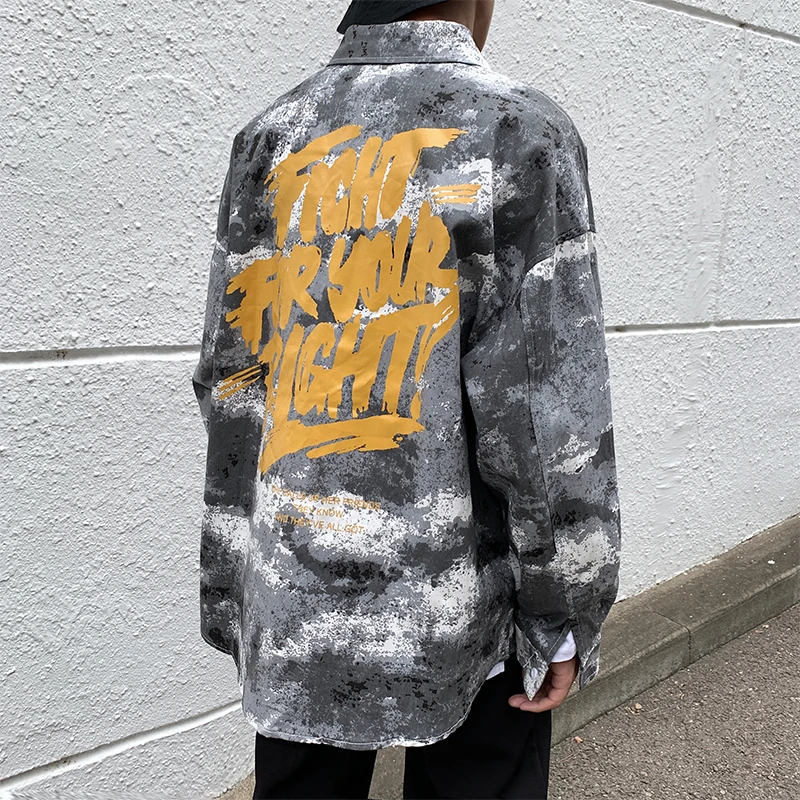 Grey Camo Осенняя камуфляжная Мужская модная рубашка в стиле милитари, Мужская Уличная одежда в стиле хип-хоп, Свободная Повседневная рубашка с длинными рукавами, Мужская M-2XL - Цвет: Grey Camo