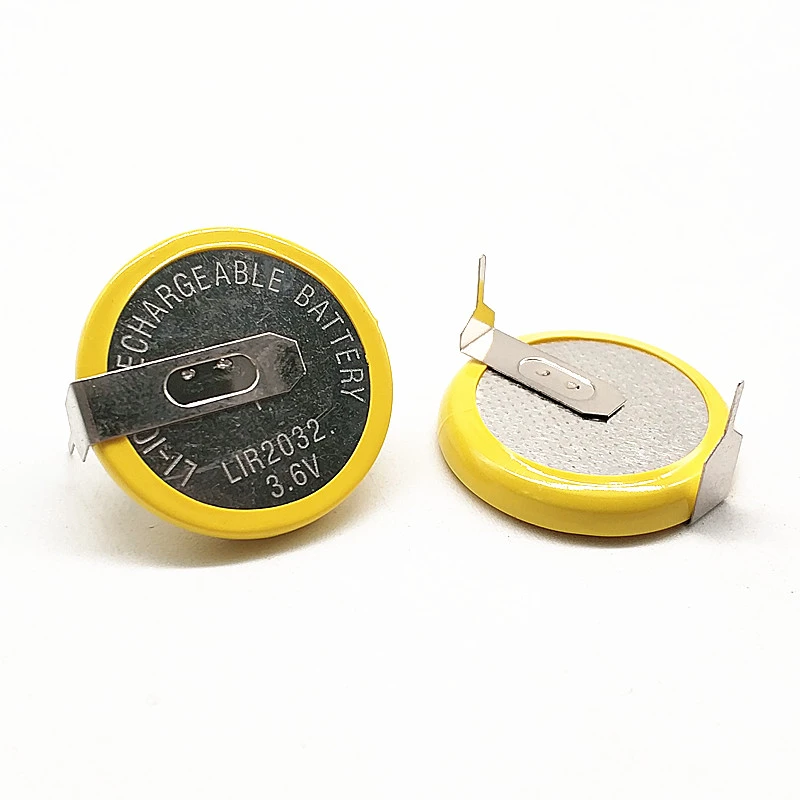 2pcs Lir2032 3.6v Rechargeable Button Battery With Solder Foot ...