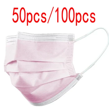 

50pcs/100pcs Disposable Mask 3-Layer Earloop Facial Protective Face Mask Pink Masks Non-woven Anti-dust Protective Mouth Caps