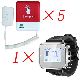 

Caregiver Pager Nurse Call System Watch Receiver Sound Alert Watch Pager and Emergency Buttons for Elderly Patient Disable
