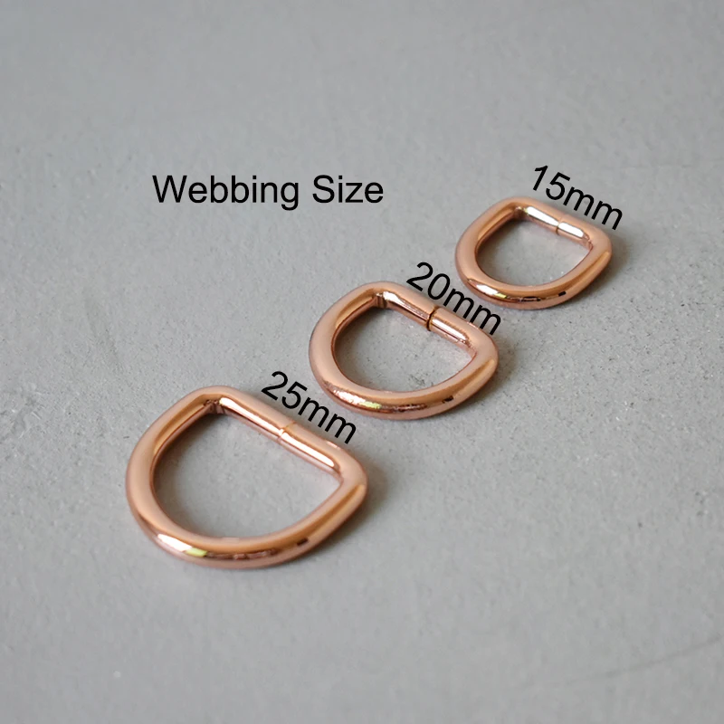 15mm 20mm 25mm metal D rings Non-Welded webbing dog collar backpack outdoor bag straps D shaped belt buckle DIY sewing accessory - Цвет: 1pc Rose Gold