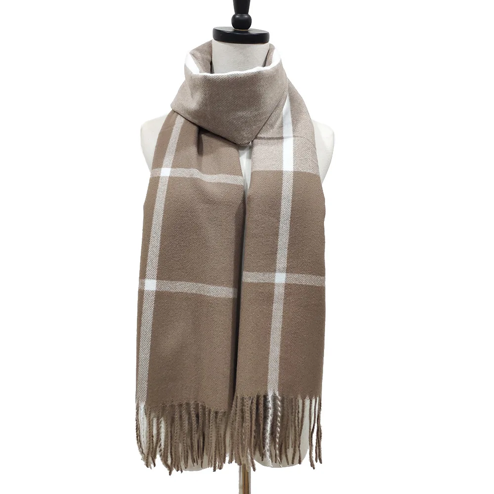 Новинка 2019 зимний клетчатый шарф Женские однотонные длинные шали с кисточками