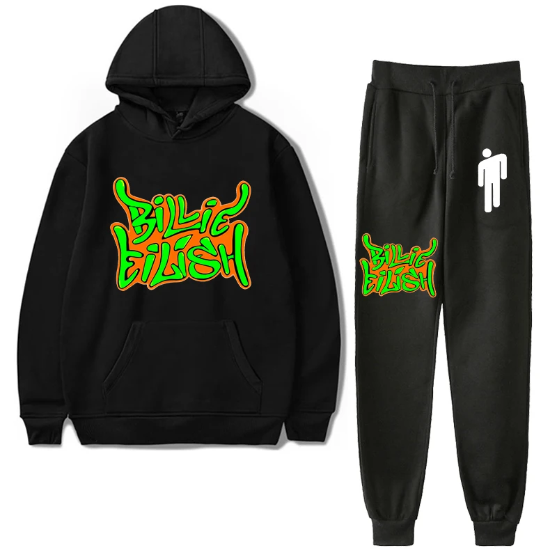 924-925h-bj-1219.4 Billie Eilish Детская толстовка с капюшоном; одежда; худи для мальчиков зимняя одежда для детей ясельного возраста, толстовка, штаны, леггинсы, 2 шт./компл. Детский костюм комплекты для маленьких девочек - Цвет: 924-925h-bj-1219.4