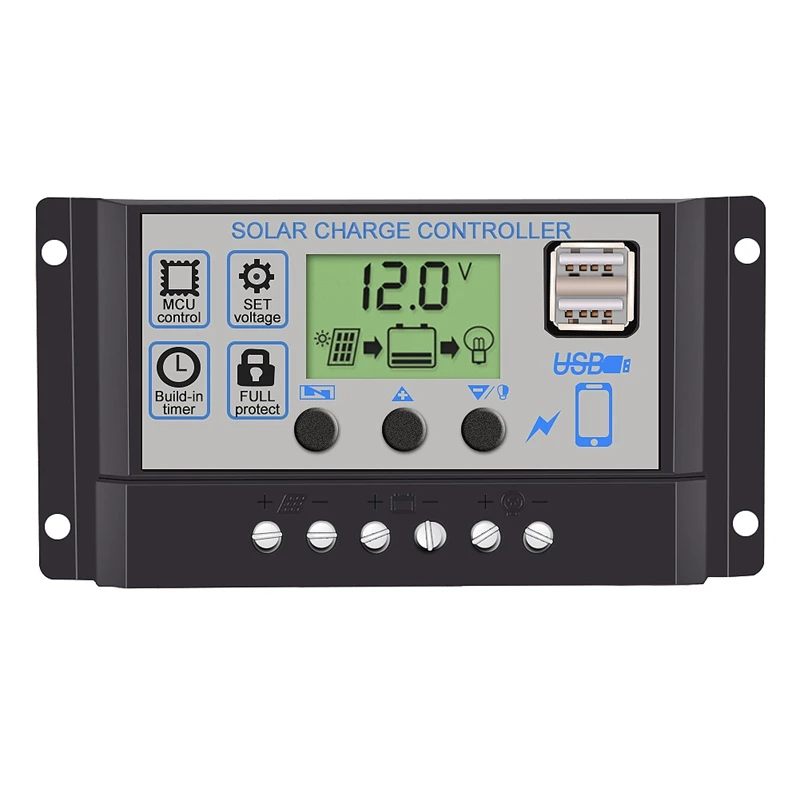 

Black 18V20W Solar Panels + 12V/24V Solar Controller With USB Interface