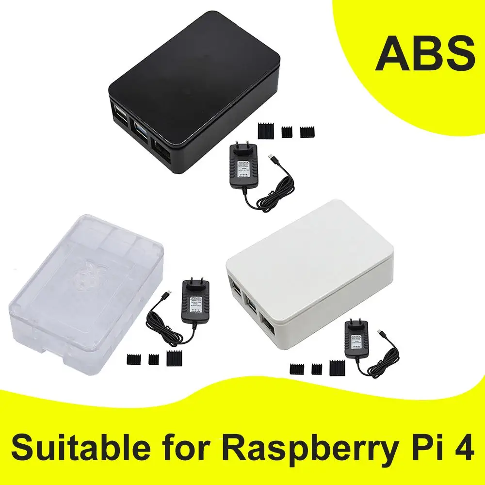 

NEW ABS Enclosure Box V4 Case+5V/3A EU Standard Plug Power Supply+3*Black Heat Sink Set for Raspberry Pi 4