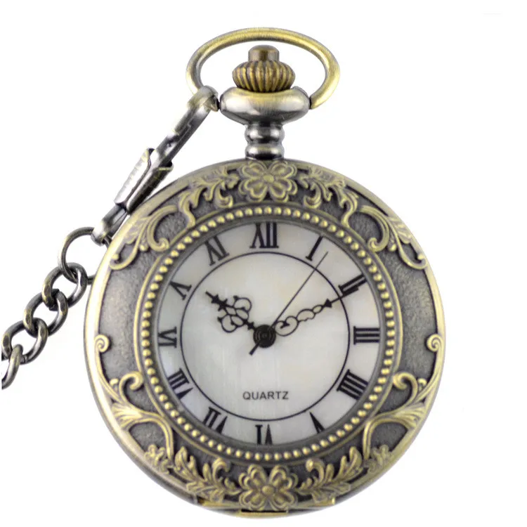 Мужские карманные часы цепь 37,5 см черный цвет римские слова указатель древние памятные часы мужские карманные часы псевдо-антиквариат скелет - Цвет: bronze