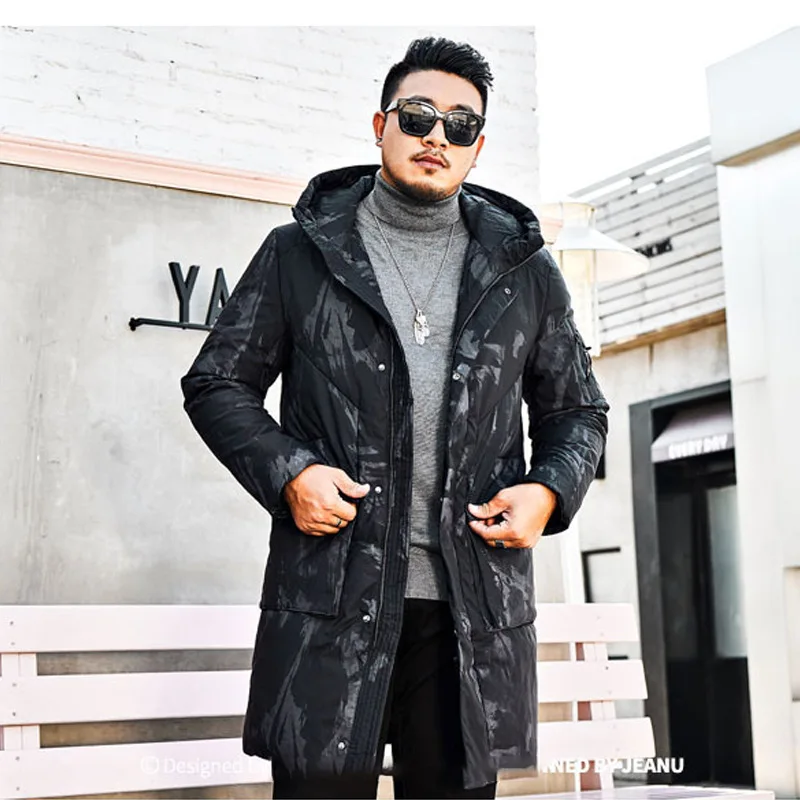 Зимняя новая брендовая мужская парка Теплая Куртка мужская длинная свободная куртка большого размера Толстая черная куртка для мужской одежды 140 кг