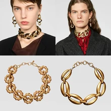 Girlgo Новая мода ZA в стиле «панк» из металла женские ожерелья-Чокеры шик Макси ссылка Цепочки и ожерелья s свадебные воротничок Bijoux Рождественские Свадебные украшения
