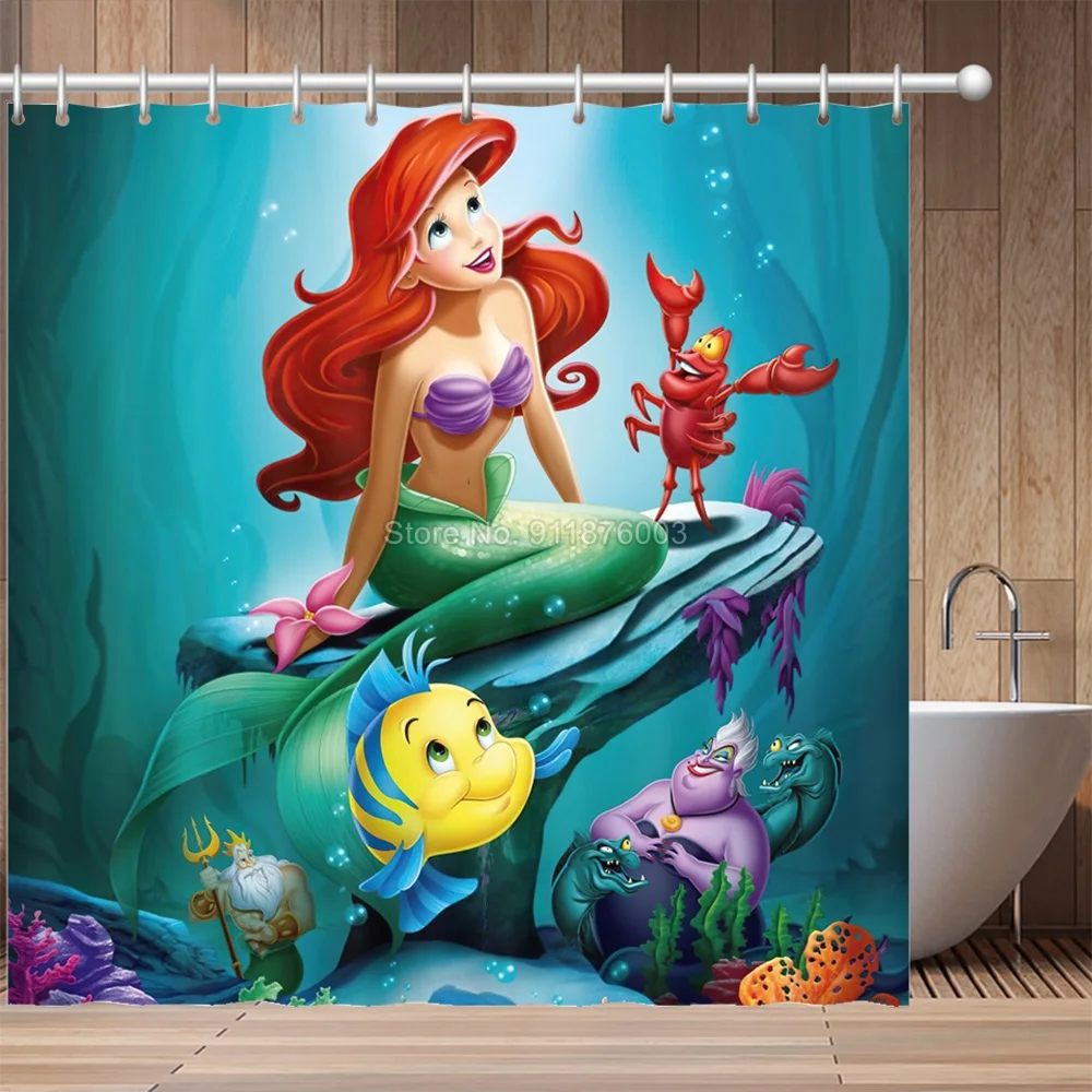 180x180cm Mermaid Mildew Bathroom Waterproof Fabric Shower Curtain 12 Hooks 