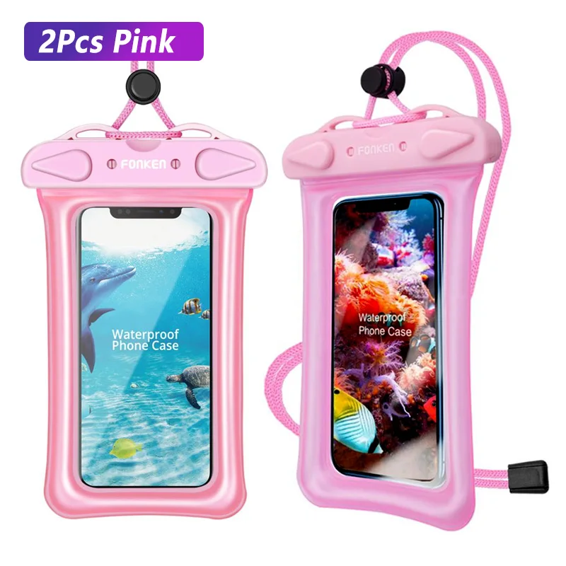 2pcs pink case FONKEN водонепроницаемый чехол для телефона подводный чехол для телефона IPX8 сухая Сумка Подушка безопасности Поплавковый чехол для хранения сенсорные чехлы для телефонов Android - Цвет: 2pcs pink case