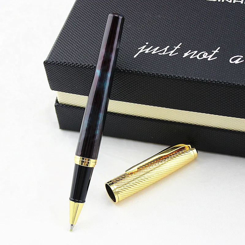Полностью Металлическая Роскошная деловая Шариковая Ручка-роллер 0,5 мм, средняя заправка золотым зажимом, черная/матовая офисная Ручка-роллер, деловые канцелярские принадлежности
