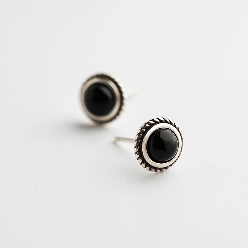 

Fashion 925 Sterling Silver Earring Jewelry with Obsidian Gemstone Stud Earring for Women Wedding Party Ornament Gift Wholesale