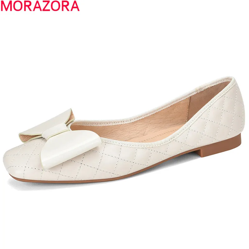 

MORAZORA Summer New Arrival Women Flats Genuine Leather Comfortable Ladies Single Shoes Fashion Bowknot Casual Single Shoes