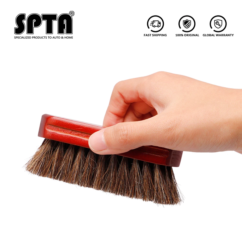SPTA Car Interior Cleaning Brush Horsehair Bristles Brush Wooden Handle Leather Cleaning Tools