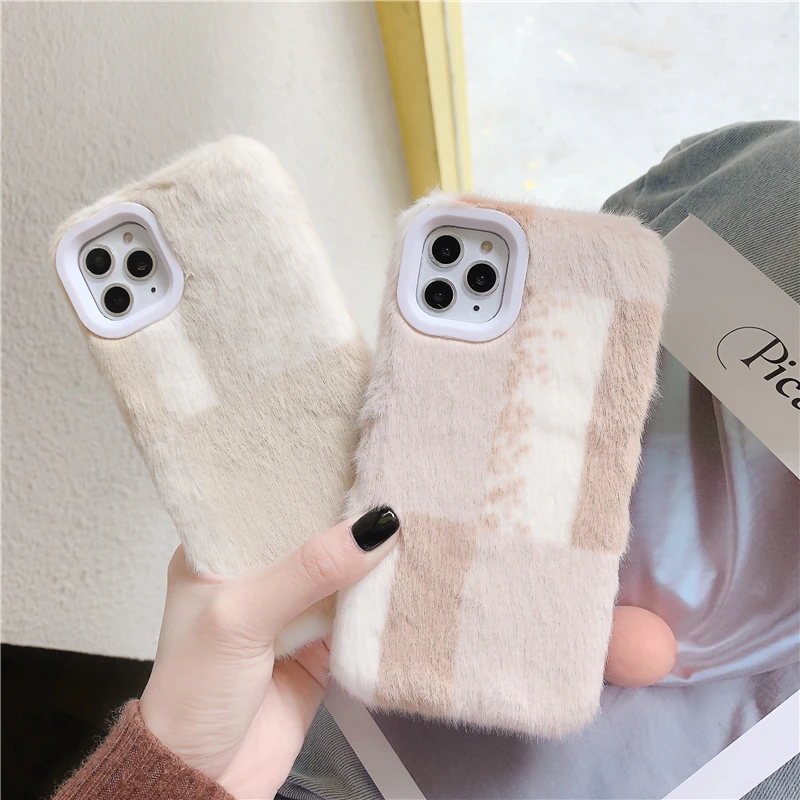 Simple Furry Plush Case for Iphone 11 Pro Max X Xr Xs Soft Tpu Gray Fluffy Warm Cover 6 7 8 Plus Back Fundas |