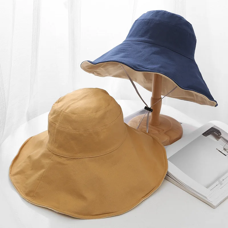 

Fisherman hat woman summer Korea lovely versatile cotton basin hat spring and autumn Japanese system big eaves folding sun hat