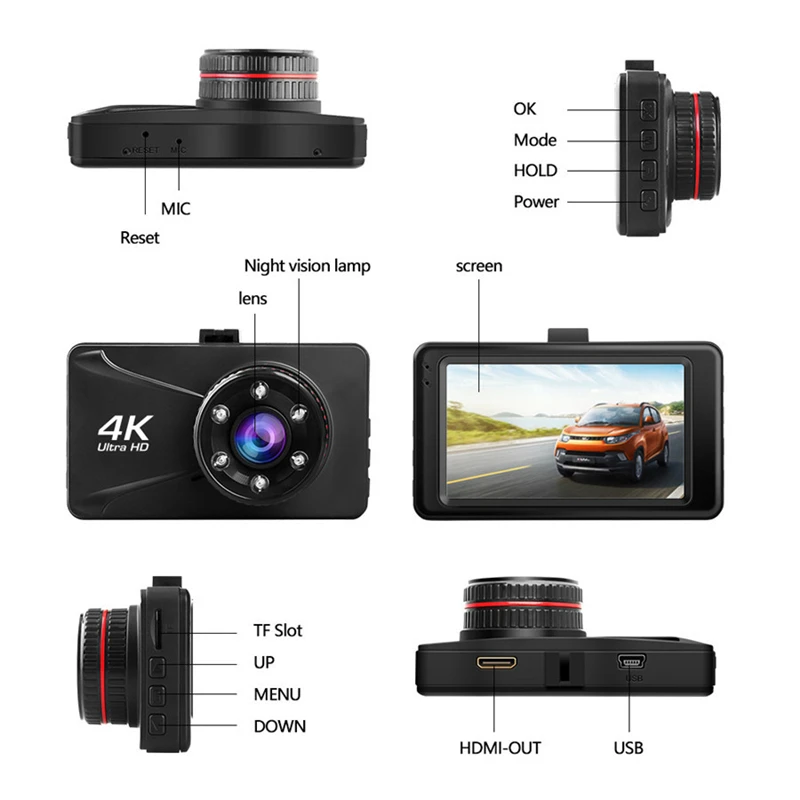 Автомобильный видеорегистратор 4k 3 дюйма 1080P Full HD автомобильная камера ночного