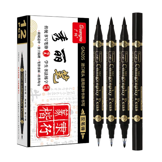 3 pcs/lot Double head Hand Lettering Pens Chinese Calligraphy Brush Pens Set Art Markers Black Ink  4 Size for Beginners Writing 1