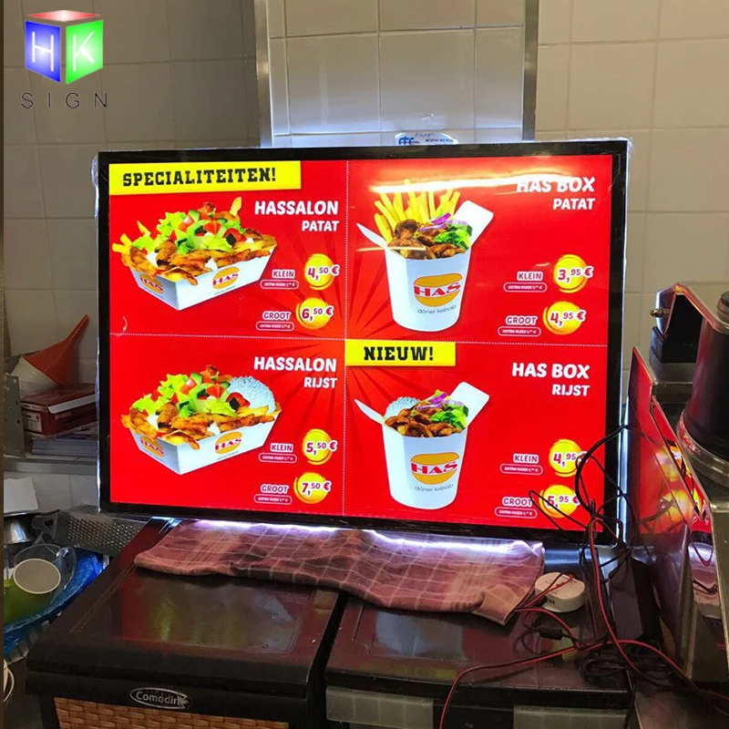 Akrilik Backlit Kotak Bingkai Tanda Led Papan Iklan Tampilan Papan Menu