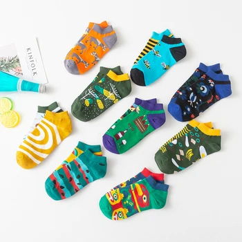 

1 Pair Women Socks Asymmetry Funny Cartoon Short Ankle Socks Cute Fruit Lover Socks 36-43EUR