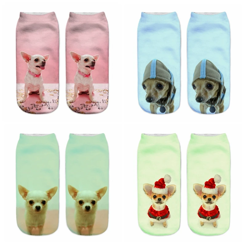 Красивые хлопковые носки с 3D принтом в виде чихуахуа, женские короткие носки до лодыжки с изображением собаки, очаровательные женские подарки