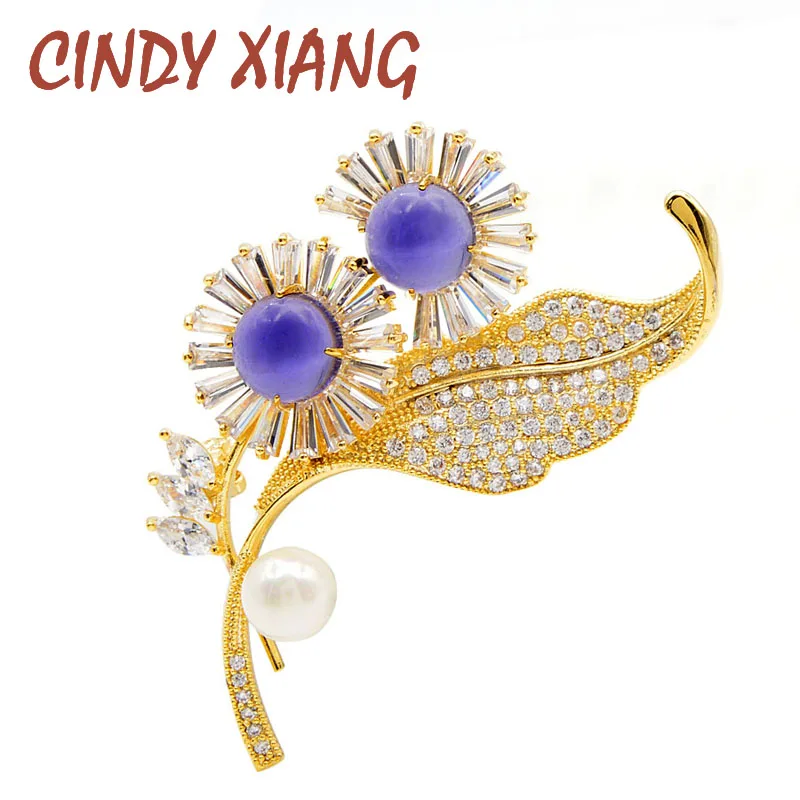 Женская Брошь В Виде Цветка CINDY XIANG элегантная блестящая Медная брошь зеленого