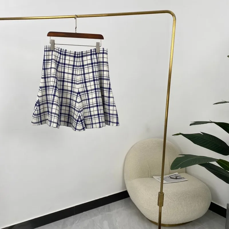 PROD 1005003204419301 2021 New Summer Women Fashion A-line Blue Plaid
Mini Skirts High Quality Wool