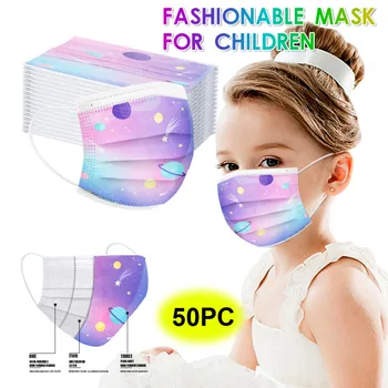 

50 Pcs Disposable Mask For Face Kids Non-Woven 3 Layer Fashion Face Masks For Germ Protection Print Mascarillas Flag Bandana