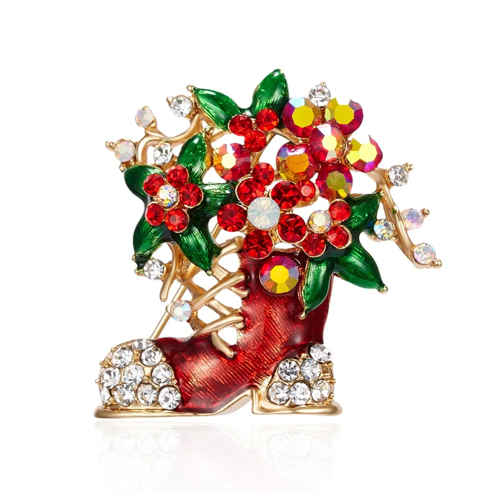 Rinhoo Christmas Crutch Brooches Gifts For Women New Year Red Hat Snowflake Gloves Xmas Gift Box Socks Boots Rhinestone Brooch
