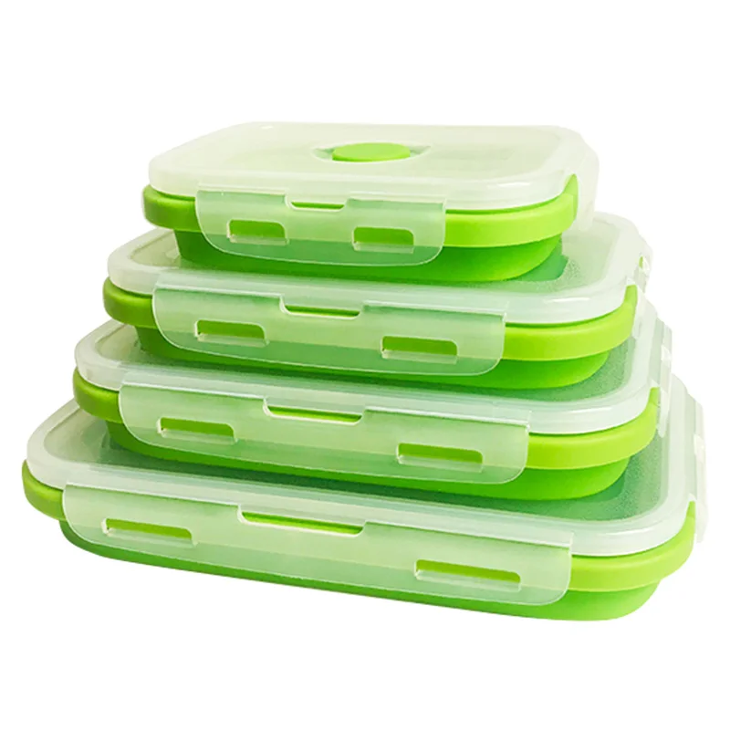 

4pcs Collapsible Containers Silicone Food Storage Microwave Fridge Lunch Box DTT88