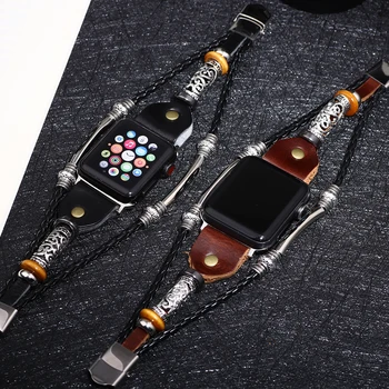 

Retro Cowhide Leather Punk Bracelet for Apple Watch Band 38mm 40mm 42mm 44mm Series 5 4 3 2 1 for iWatch Strap Genuine Leather