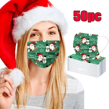 

50/100PC Cute Santa Snowman Prints Face Mask Dustproof Breathable Disposable Masks Non Woven 3-Ply Protective Masque Men Women #