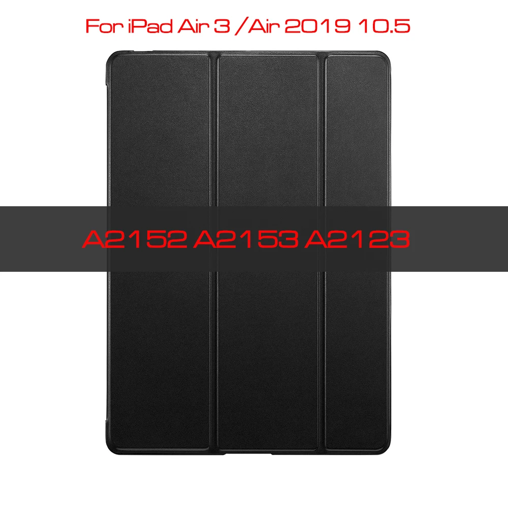 Чехол qijun для ipad 9,7 A1822 A1893 Fundas для ipad 5th 6th 7th 10,2 Air 1 ipad 2 3 PC задняя крышка из искусственной кожи Smart Cover - Цвет: Black-iPad Air 3
