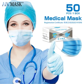 

50Pcs 3-Layer Filter Medical Face Masks Non-woven Face Mouth Masks Anti Pollution Anti-Dust Face Surgical Masks Unisex
