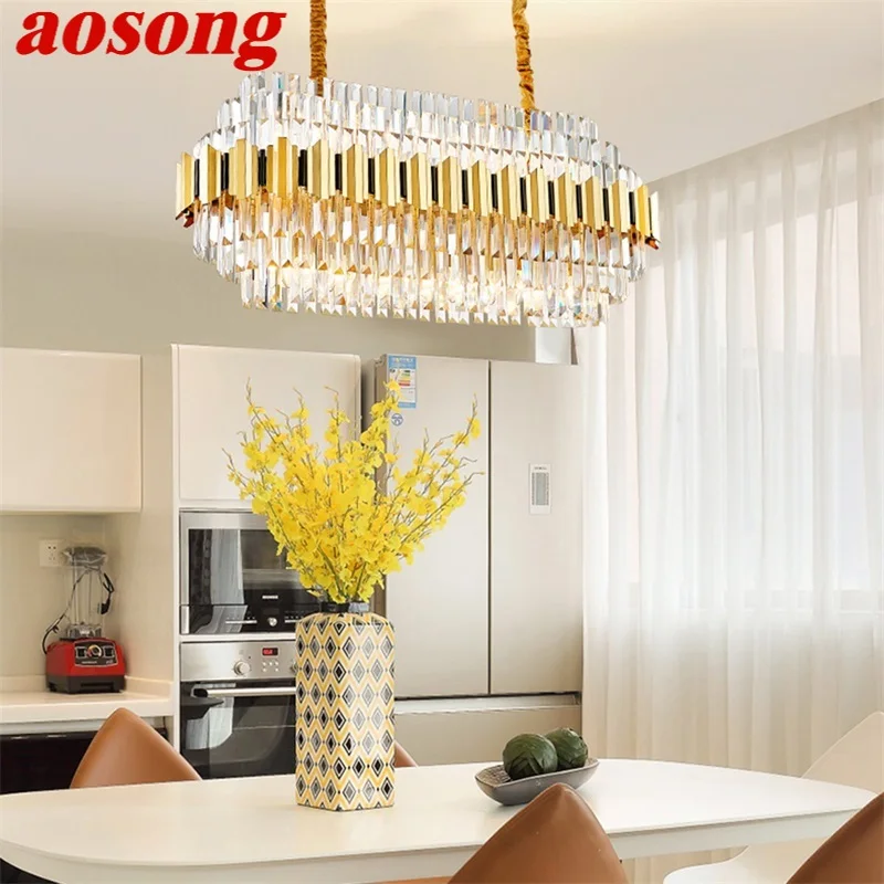 

AOSONG Pendant Light Postmodern Gold Luxury Crystal LED Lamp Chandelier for Home Dining Living Room