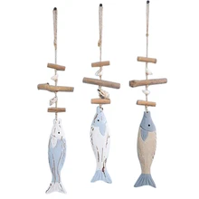 3 uds. De madera decorativa para colgar peces en la pared azul de la vendimia colgante náutico figuras de mar accesorios de decoración del hogar