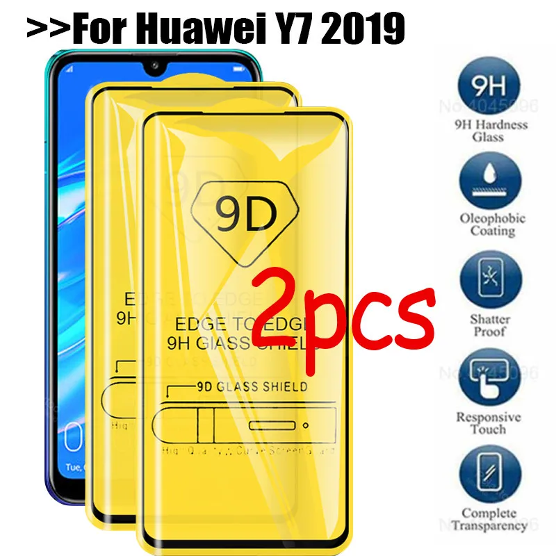 2 шт. закаленное стекло для huawei y7 2019 flim hauweii y 7 защитная пленка safty стеклянная |
