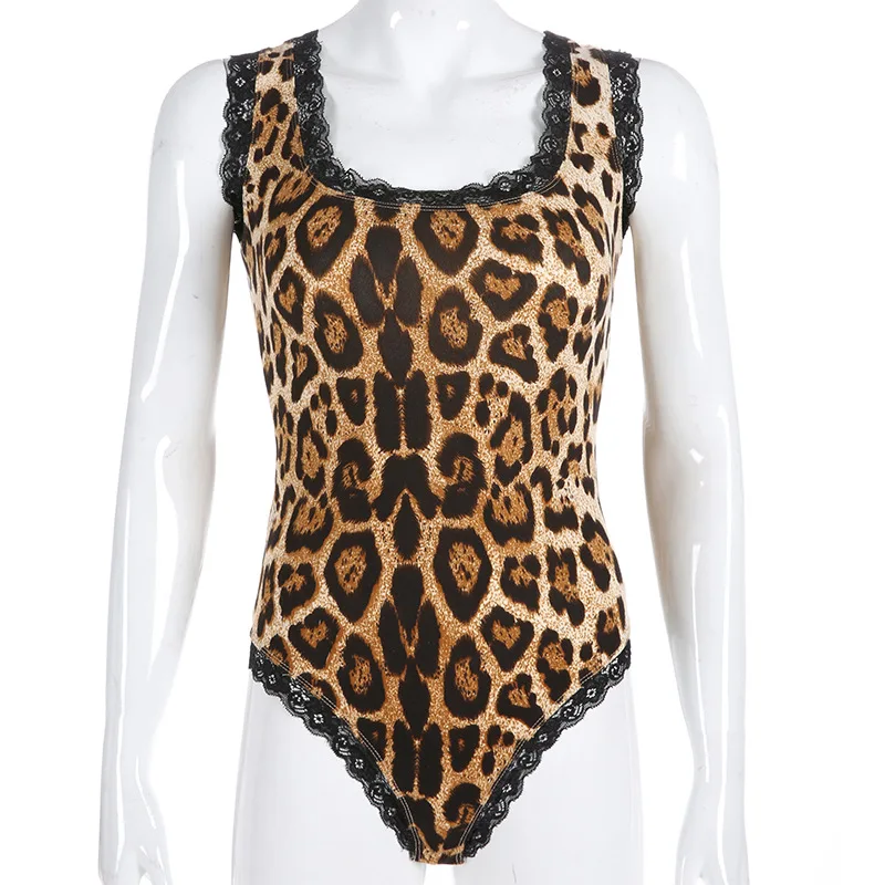 Imliy, сексуальное леопардовое Женское боди без рукавов, на шнуровке сзади, в стиле пэчворк, с рюшами, обтягивающие боди, квадратный воротник, Femme Body Mujer