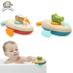 Jouets de bain baignoire pour bébé, jouets interactifs pour enfants, dessin animé de canard, jouet horloge bateau mobile, jouets animaux en bois cadeaux 2 pièces 