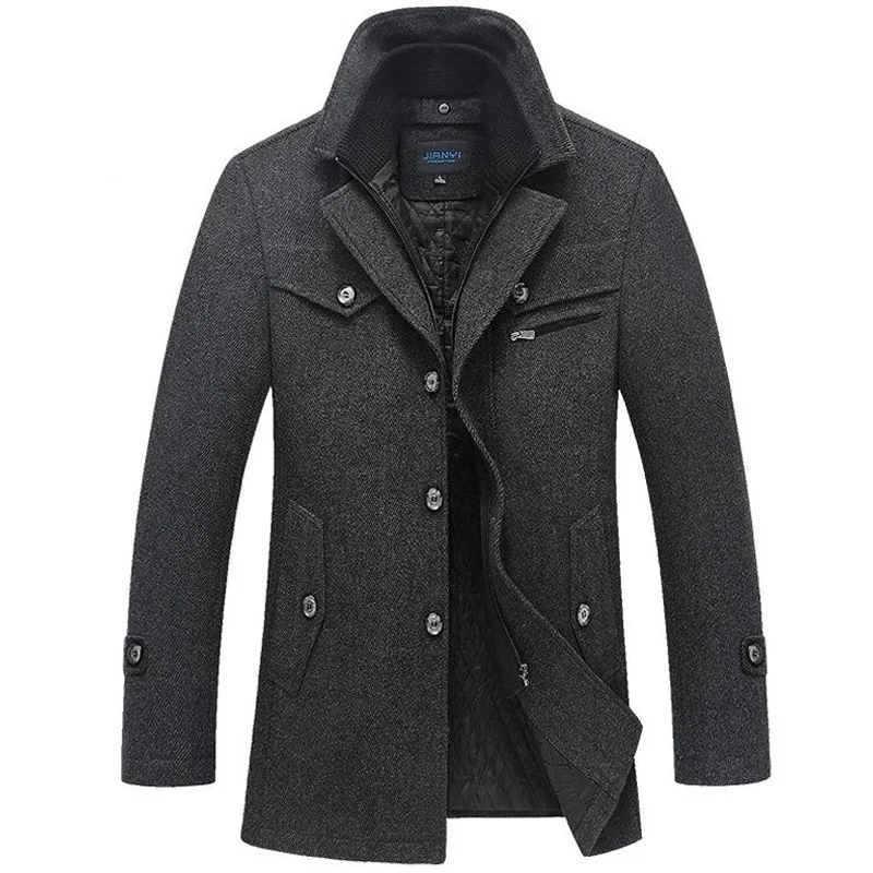 Зимняя шерстяная куртка мужская повседневная Толстая теплая верхняя одежда ветровка, длинное пальто размера плюс 5XL Jaqueta Masculina мужское кашемировое пальто - Цвет: Темно-серый