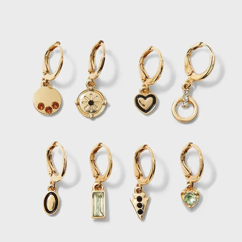 Flatfoosie Vintage Tiny Gold Hoop Earrings Fashion Circle Crystal Heart Triangle Cartilage Earring For Women Girl Charm Jewelry | Украшения