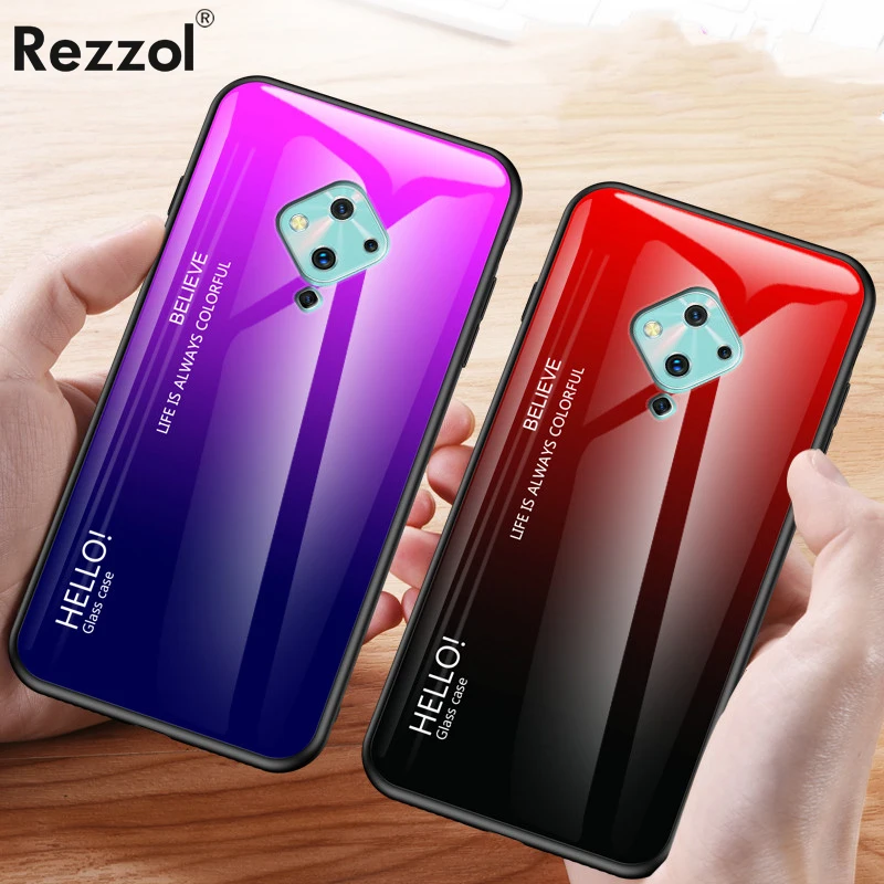 Чехол для VIVO V17 с градиентным закаленным стеклом Жесткий Мягкий силиконовый