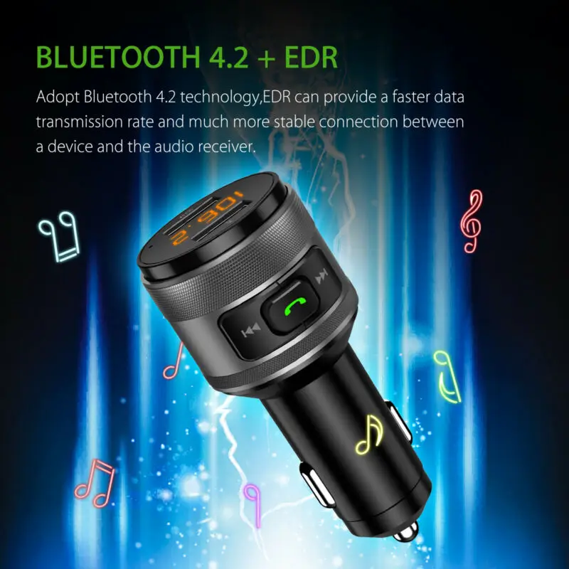 QC3.0 Wireless Bluetooth Car Audio Radio FM Transmitter Adapter Dual USB Charger