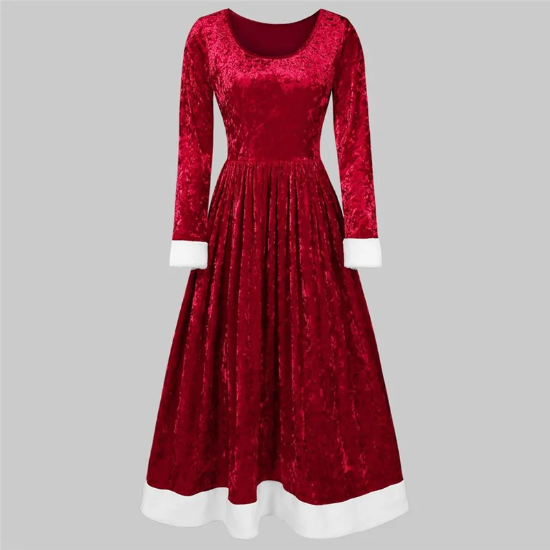 Зимнее женское платье на Рождество, модное бархатное платье с длинными рукавами и круглым вырезом, Красный фестиваль, Новое поступление, элегантное платье